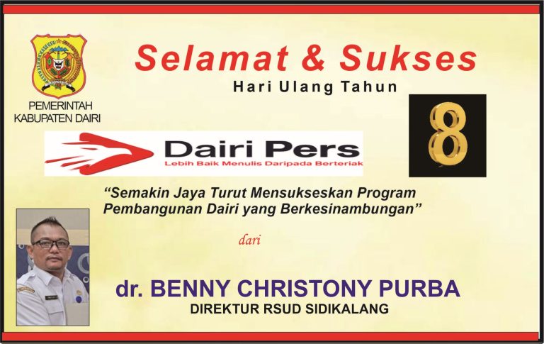 Iklan Ucapan Selamat & Sukses HUT Dairi Pers ke 8 dari Direktur RSUD Sidikalang
