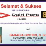 Iklan Ucapan Selamat & Sukses HUT Dairi Pers ke 8 dari Sekwan DPRD Dairi