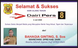 Iklan Ucapan Selamat & Sukses HUT Dairi Pers ke 8 dari Sekwan DPRD Dairi