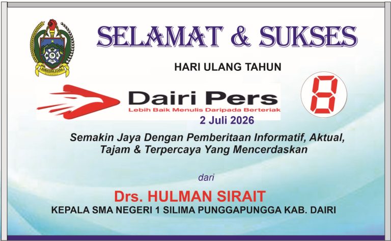 Iklan Ucapan Selamat & Sukses HUT Dairi Pers ke 8 dari Kepala SMAN 1 Silima Punggapungga