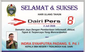 Iklan Ucapan Selamat & Sukses HUT Dairi Pers ke 8 dari Kepala SMAN 1 Tigalingga