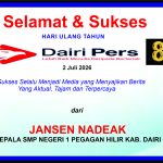 Iklan Ucapan Selamat & Sukses HUT Dairi Pers ke 8 dari Kepala SMPN 1 Pegagan Hilir