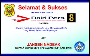 Iklan Ucapan Selamat & Sukses HUT Dairi Pers ke 8 dari Kepala SMPN 1 Pegagan Hilir