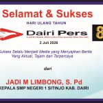 Iklan Ucapan Selamat & Sukses HUT Dairi Pers ke 8 dari Kepala SMPN 1 Sitinjo