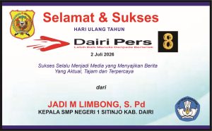 Iklan Ucapan Selamat & Sukses HUT Dairi Pers ke 8 dari Kepala SMPN 1 Sitinjo