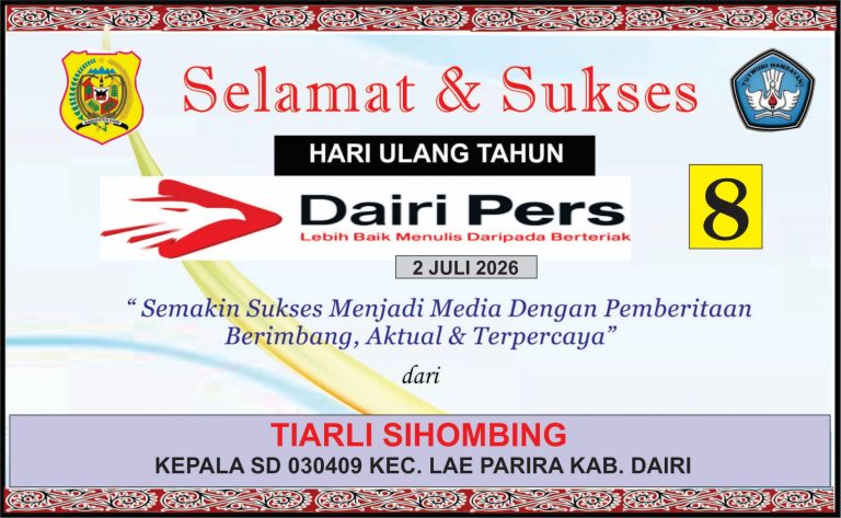 Iklan Ucapan Selamat HUT Dairi Pers ke 8 dari SD 030409 Lae Parira