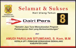 Iklan Ucapan Selamat & Sukses HUT Dairi Pers ke 8 dari UPT Damkar Sidikalang