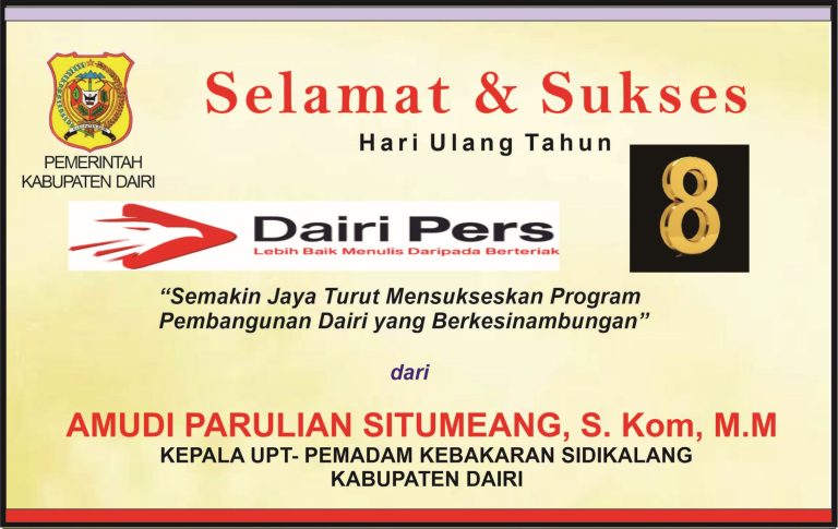 Iklan Ucapan Selamat & Sukses HUT Dairi Pers ke 8 dari UPT Damkar Sidikalang
